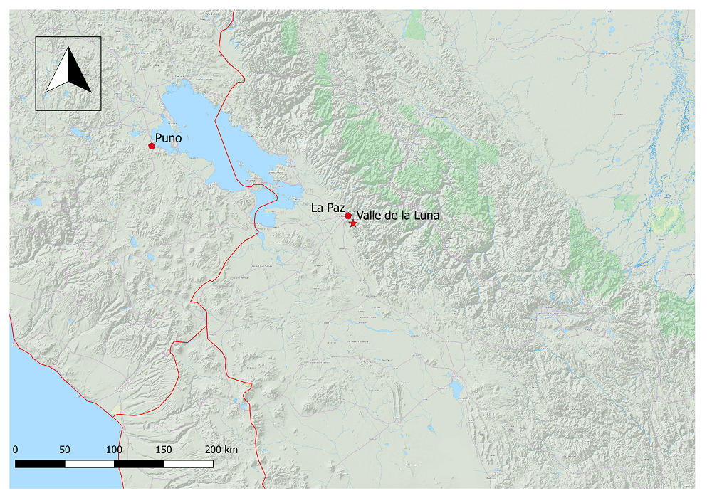 La Paz liegt in West-Bolivien, südöstlich vom Lago Titicaca und am Westrand der Ostkordillere 